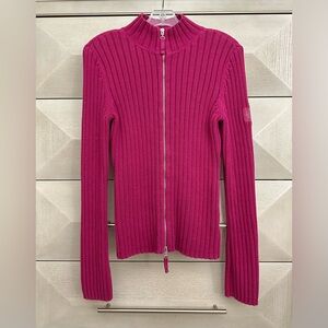 🛑SOLD🛑DKNY JEANS Y2K Fuchsia Ribbed Full Zip Sweater Cardigan - Size L